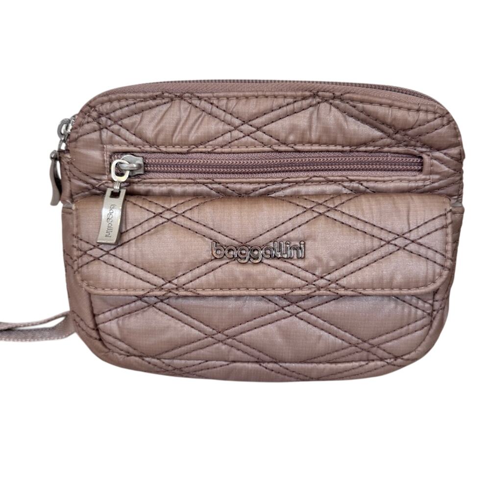 Baggallini Rose Gold Nylon Quilted Crossbody Handbag Womens Purse Compact